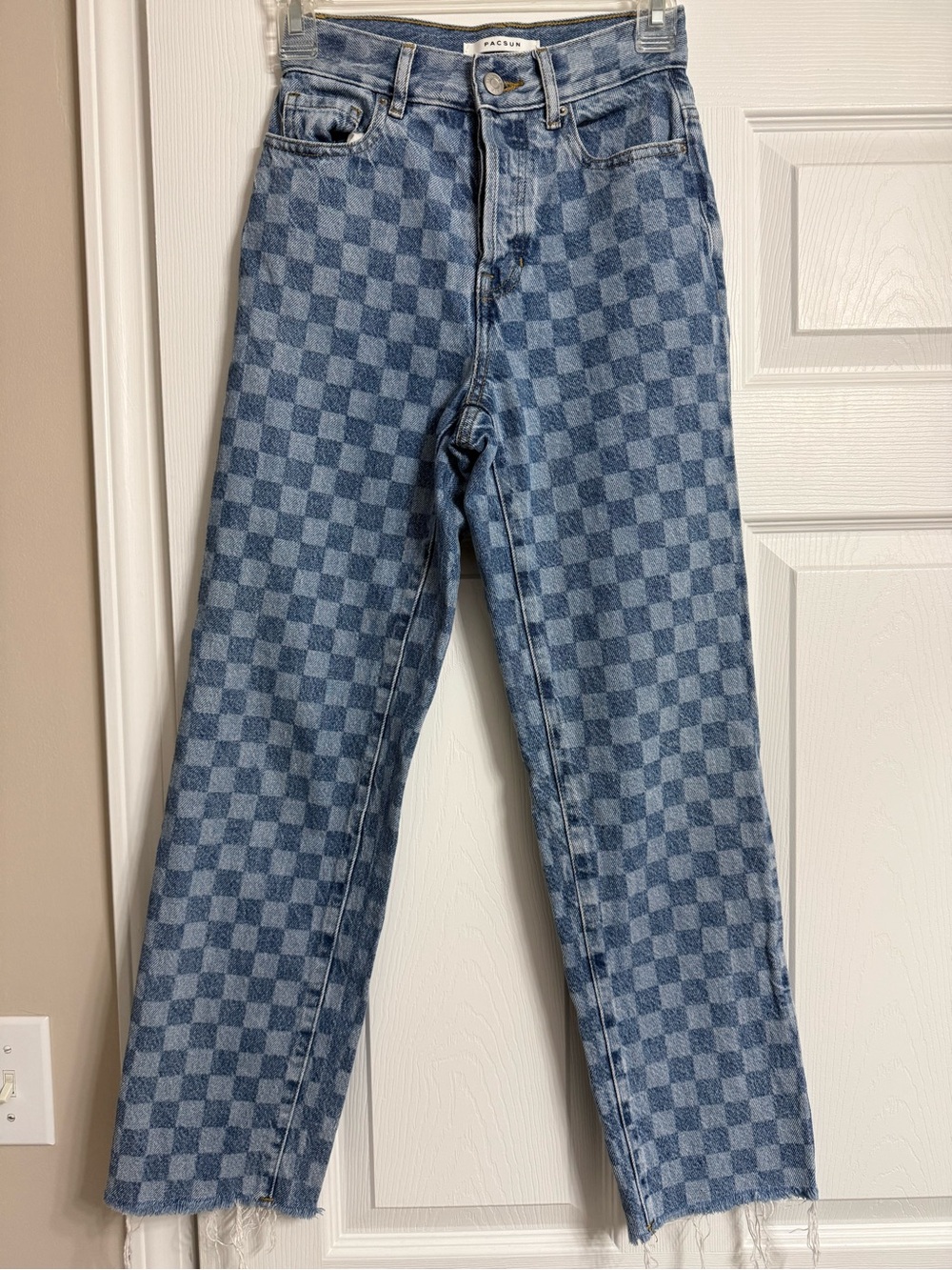 PacSun Two-Tone Blue Checkered High-Rise Straight Jeans